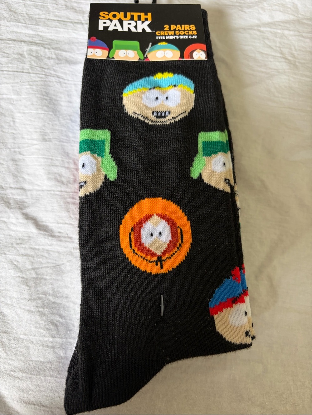 South Park Men's Black Crew Socks - Cartman, Kenny & Kyle (2 Pairs)